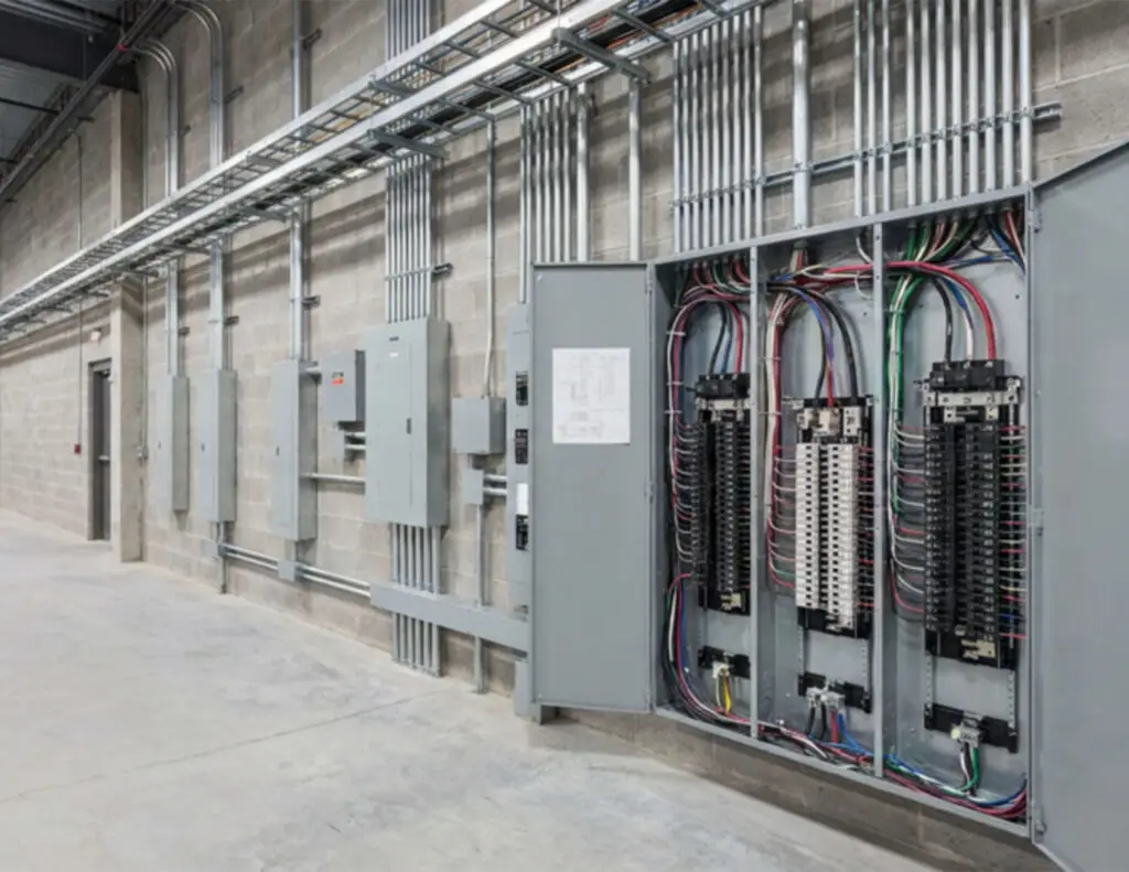 Transformer and service installation panel with single-phase and three-phase wiring by Phaze In Electric Ltd